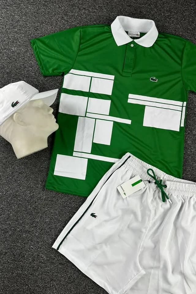 Kit polo e bermuda Lacoste verde e branco